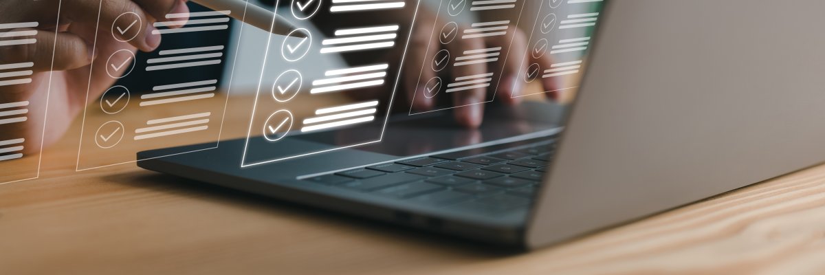Checklist and clipboard task management, online survey form completion Corporate business technology includes a document management system (DMS) and process automation to efficiently manage files.